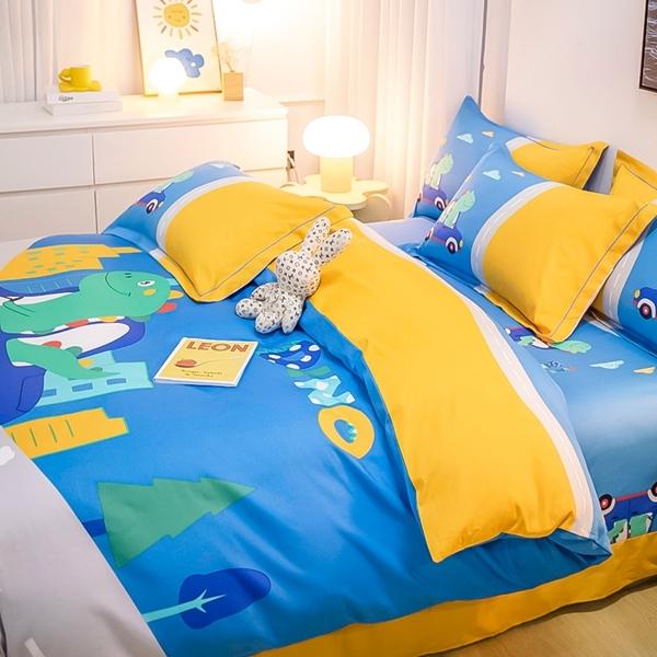 91家纺网 家纺一手货源 找家纺 雲归梦 2022新款全棉大版四件套 卡通花型 牧恩游记-蓝