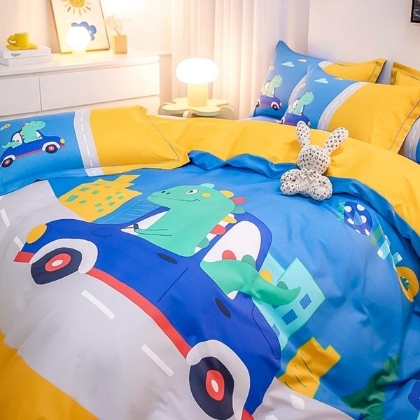 91家纺网 家纺一手货源 找家纺 雲归梦 2022新款全棉大版四件套 卡通花型 牧恩游记-蓝