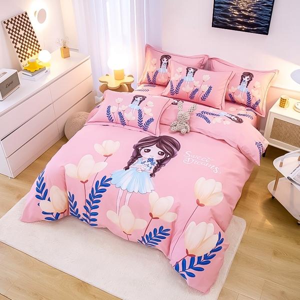 91家纺网 家纺一手货源 找家纺 雲归梦 2022新款全棉大版四件套 卡通花型 公主日记