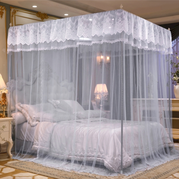 91家纺网 家纺一手货源 找家纺 初心家纺 2025新款升级款三开门宫廷蚊帐-春暖花开 灰色