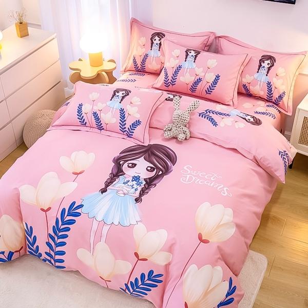 91家纺网 家纺一手货源 找家纺 雲归梦 2022新款全棉大版四件套 卡通花型 公主日记