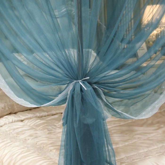 91家纺网 家纺一手货源 找家纺 初心家纺 2025新款升级款三开门宫廷蚊帐-春暖花开 雾霾蓝