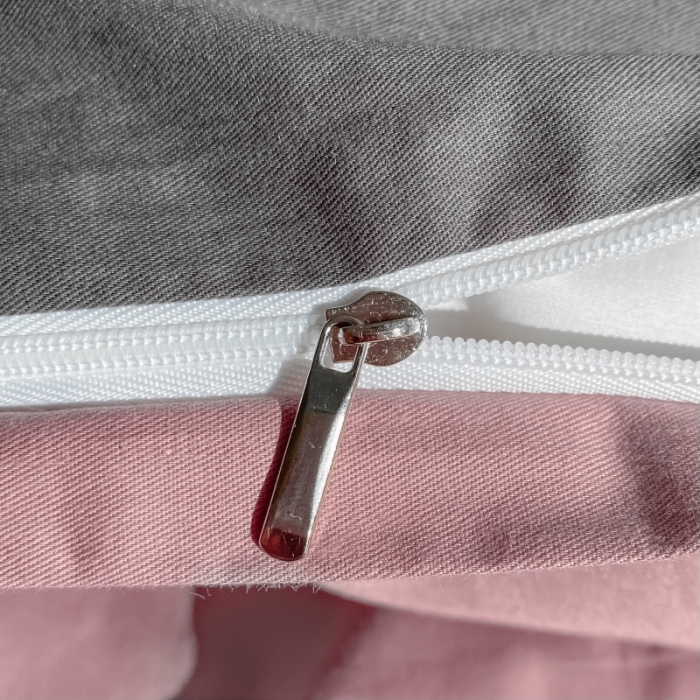 91家纺网 家纺一手货源 找家纺 秀色2025小清新40支水洗全棉纯色双拼四件套ins风单被套 豆沙深灰