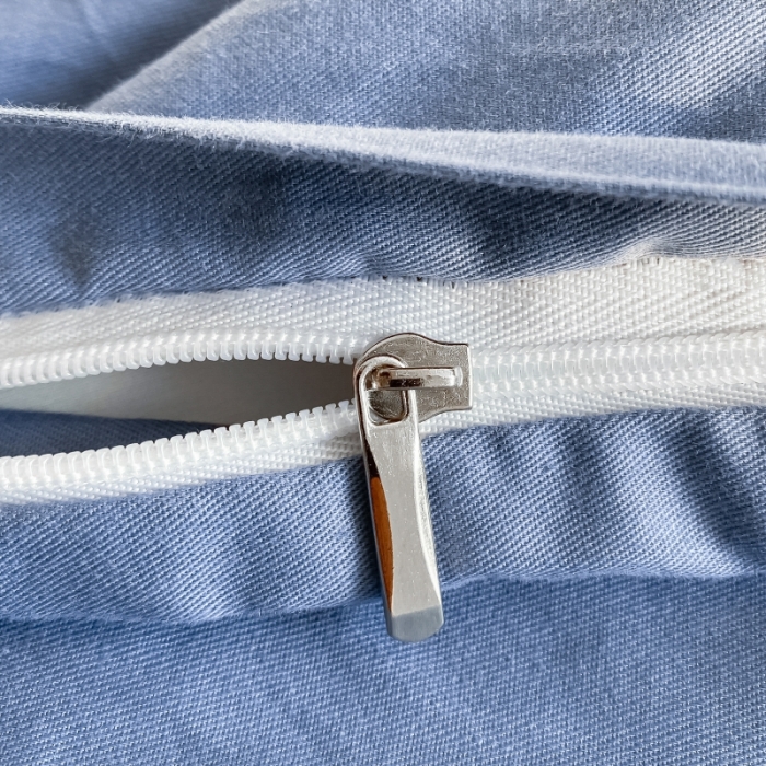 91家纺网 家纺一手货源 找家纺 秀色2025小清新40支水洗全棉纯色双拼四件套ins风单被套 牛仔蓝