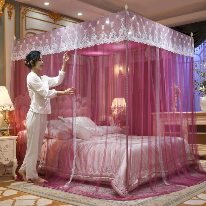 91家纺网 家纺一手货源 找家纺 初心家纺 2025新款蕾丝花边宫廷落地蚊帐-富贵吉祥 红豆沙