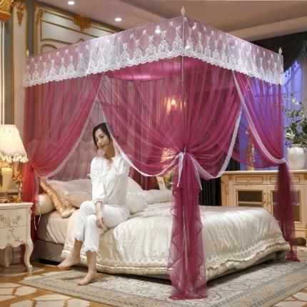 初心家纺 2025新款蕾丝花边宫廷落地蚊帐-富贵吉祥 红豆沙