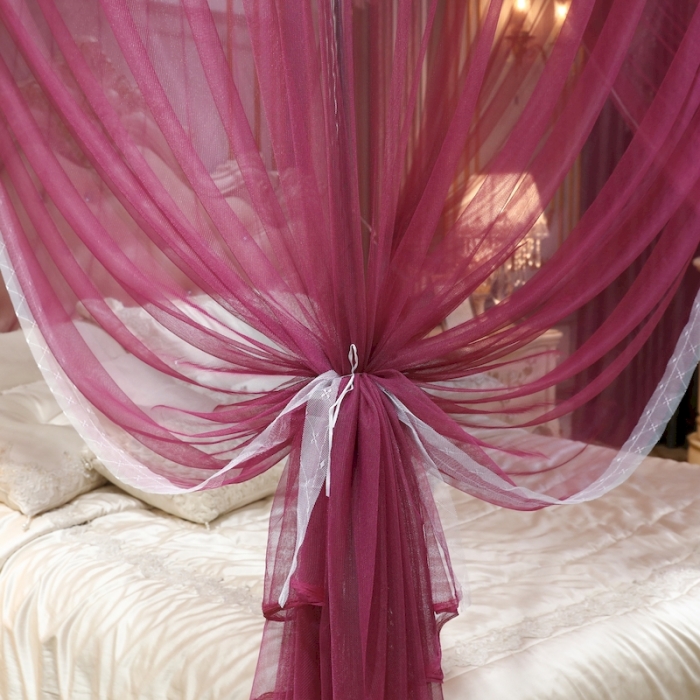 91家纺网 家纺一手货源 找家纺 初心家纺 2025新款蕾丝花边宫廷落地蚊帐-富贵吉祥 红豆沙