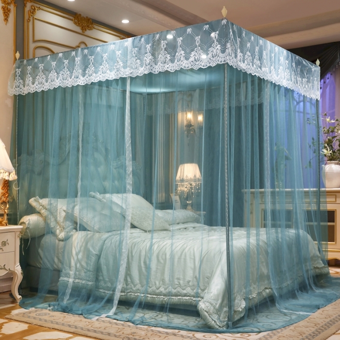 91家纺网 家纺一手货源 找家纺 初心家纺 2025新款蕾丝花边宫廷落地蚊帐-富贵吉祥 雾霾蓝