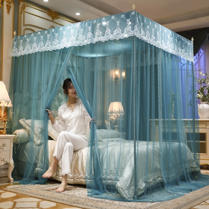 91家纺网 家纺一手货源 找家纺 初心家纺 2025新款蕾丝花边宫廷落地蚊帐-富贵吉祥 雾霾蓝