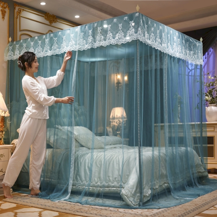 91家纺网 家纺一手货源 找家纺 初心家纺 2025新款蕾丝花边宫廷落地蚊帐-富贵吉祥 雾霾蓝