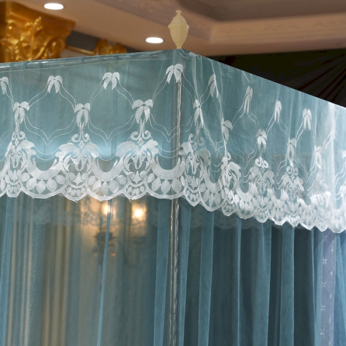 91家纺网 家纺一手货源 找家纺 初心家纺 2025新款蕾丝花边宫廷落地蚊帐-富贵吉祥 雾霾蓝