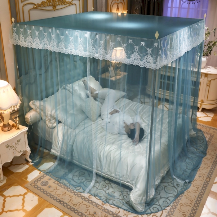 91家纺网 家纺一手货源 找家纺 初心家纺 2025新款蕾丝花边宫廷落地蚊帐-富贵吉祥 雾霾蓝