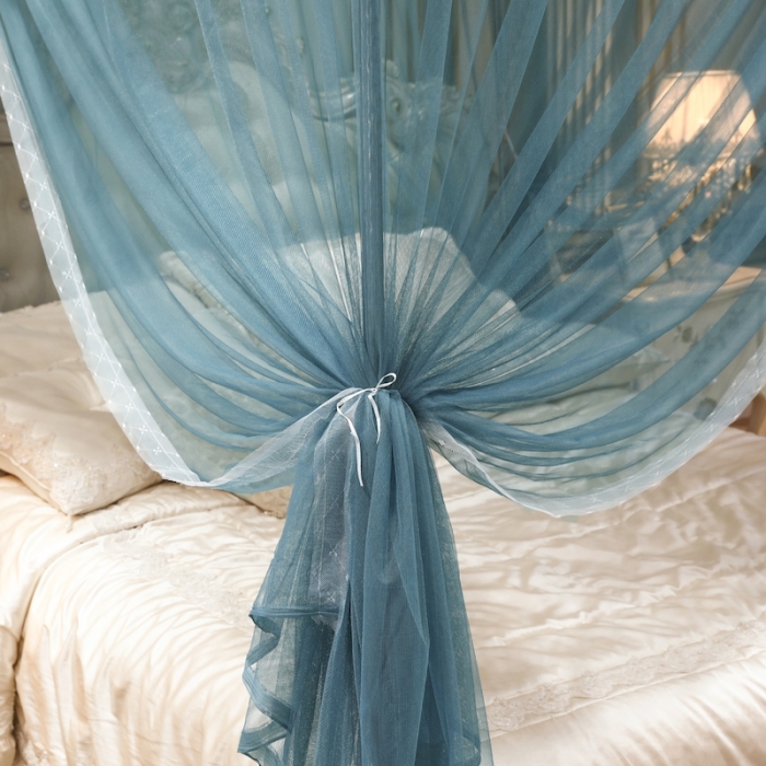 91家纺网 家纺一手货源 找家纺 初心家纺 2025新款蕾丝花边宫廷落地蚊帐-富贵吉祥 雾霾蓝