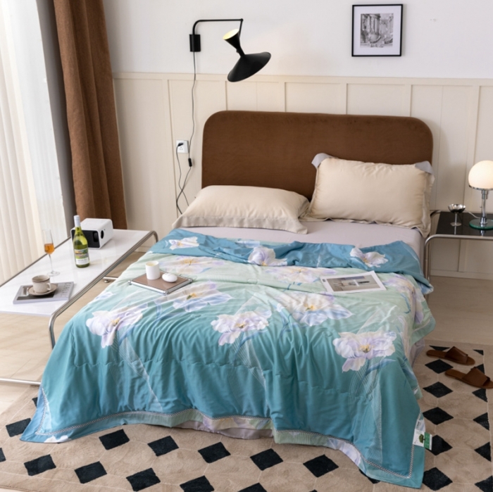 91家纺网 家纺一手货源 找家纺 棉生活家纺 2022新款莫代尔天丝夏被浮蕊绿