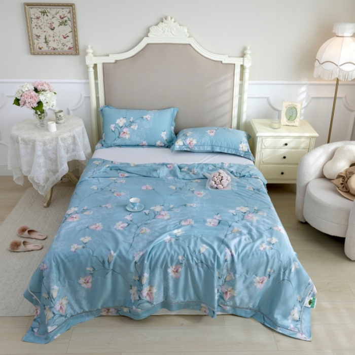 91家纺网 家纺一手货源 找家纺 棉生活家纺 2022新款莫代尔天丝夏被洛神蓝