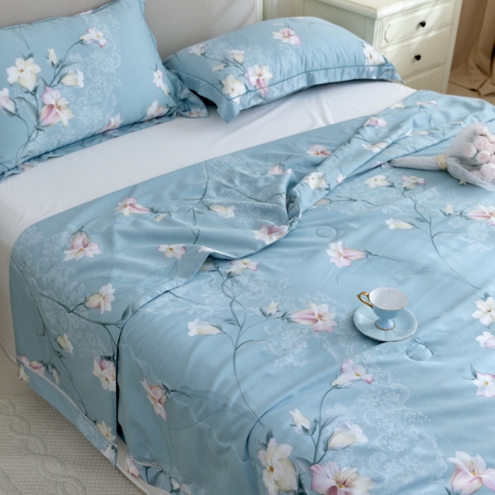 91家纺网 家纺一手货源 找家纺 棉生活家纺 2022新款莫代尔天丝夏被洛神蓝