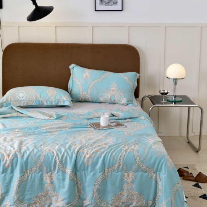 91家纺网 家纺一手货源 找家纺 棉生活家纺 2022新款莫代尔天丝夏被斯卡纳绿