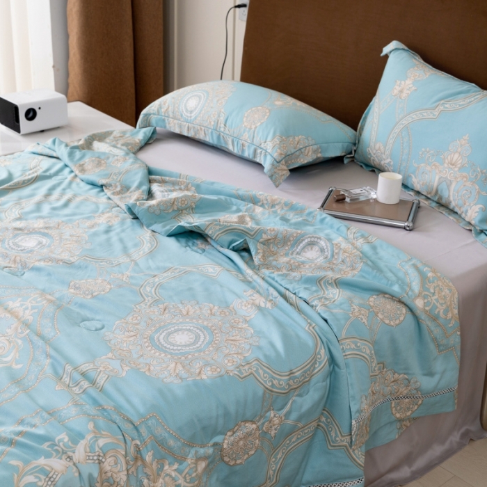 91家纺网 家纺一手货源 找家纺 棉生活家纺 2022新款莫代尔天丝夏被斯卡纳绿