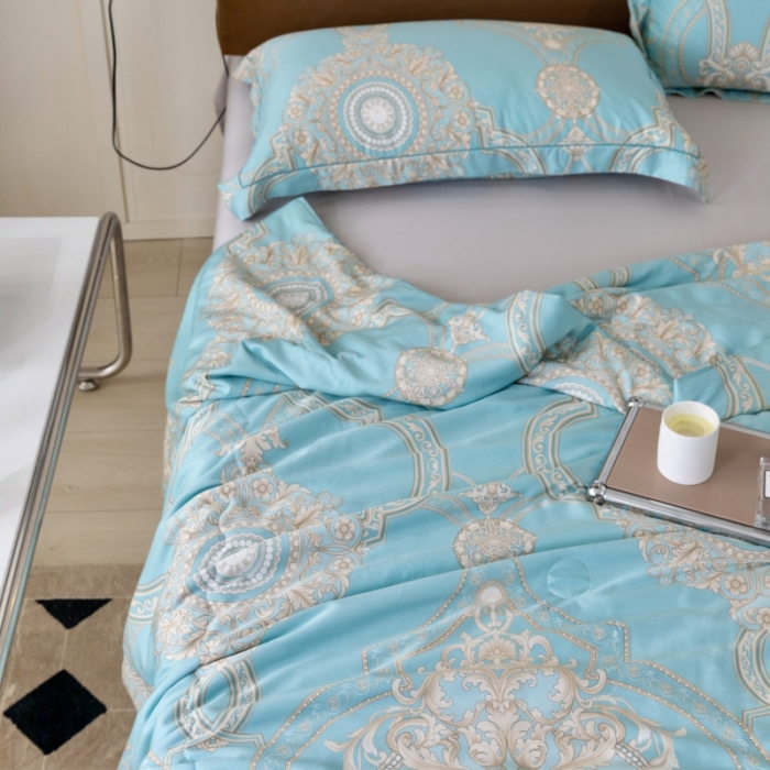 91家纺网 家纺一手货源 找家纺 棉生活家纺 2022新款莫代尔天丝夏被斯卡纳绿