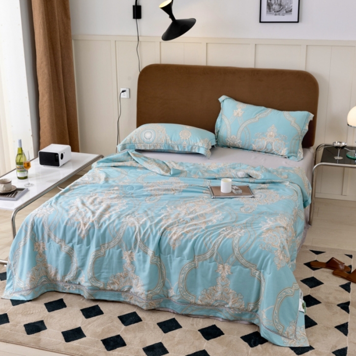 91家纺网 家纺一手货源 找家纺 棉生活家纺 2022新款莫代尔天丝夏被斯卡纳绿