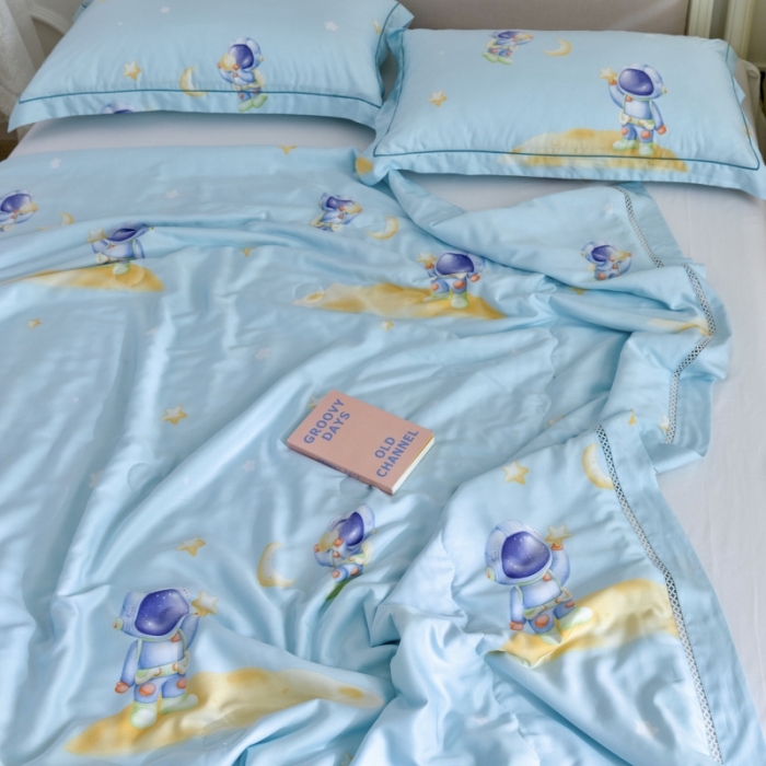 91家纺网 家纺一手货源 找家纺 棉生活家纺 2022新款莫代尔天丝夏被太空遨游绿