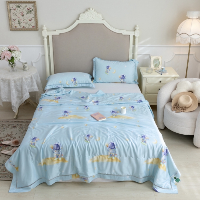 91家纺网 家纺一手货源 找家纺 棉生活家纺 2022新款莫代尔天丝夏被太空遨游绿