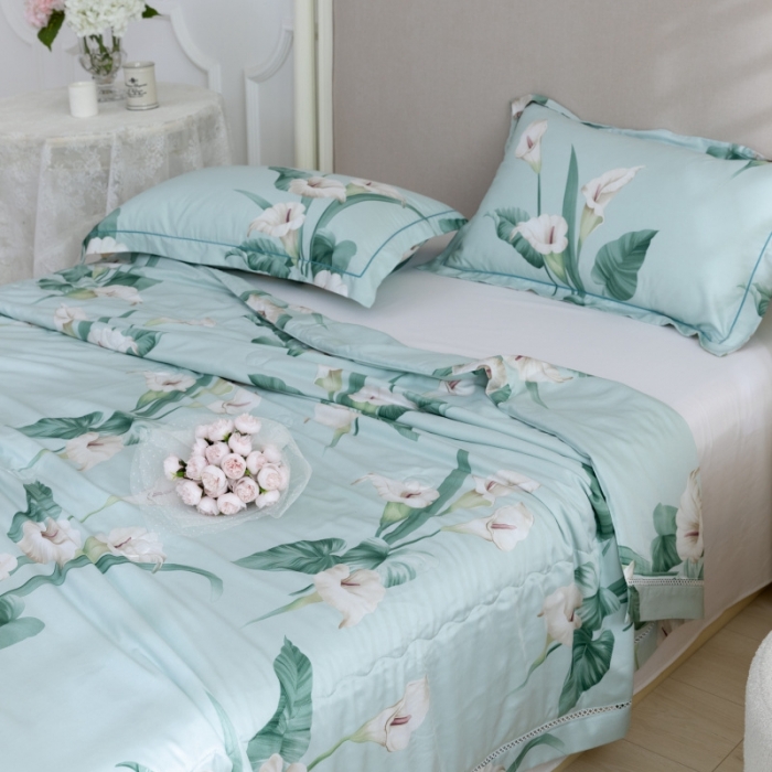 91家纺网 家纺一手货源 找家纺 棉生活家纺 2022新款莫代尔天丝夏被雅韵绿