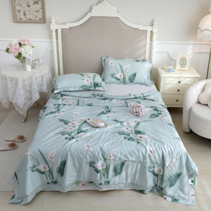 91家纺网 家纺一手货源 找家纺 棉生活家纺 2022新款莫代尔天丝夏被雅韵绿