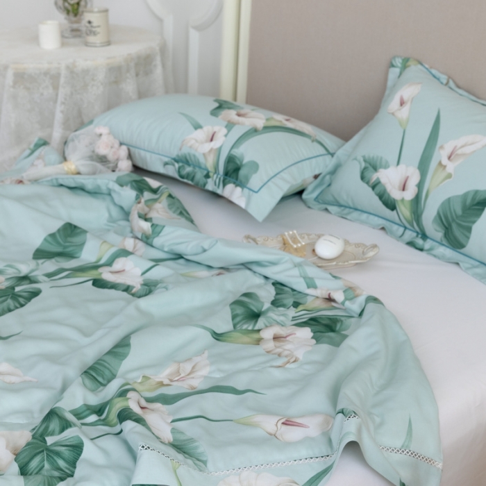 91家纺网 家纺一手货源 找家纺 棉生活家纺 2022新款莫代尔天丝夏被雅韵绿