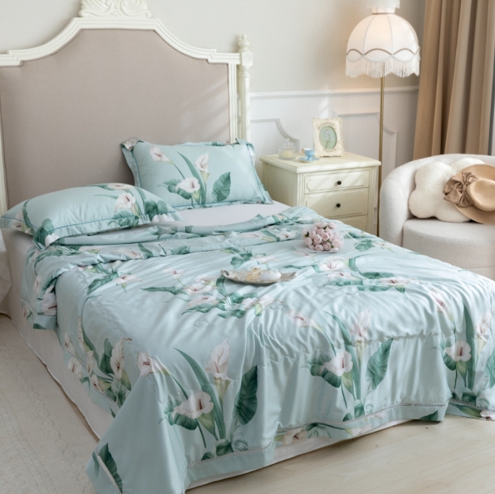 91家纺网 家纺一手货源 找家纺 棉生活家纺 2022新款莫代尔天丝夏被雅韵绿