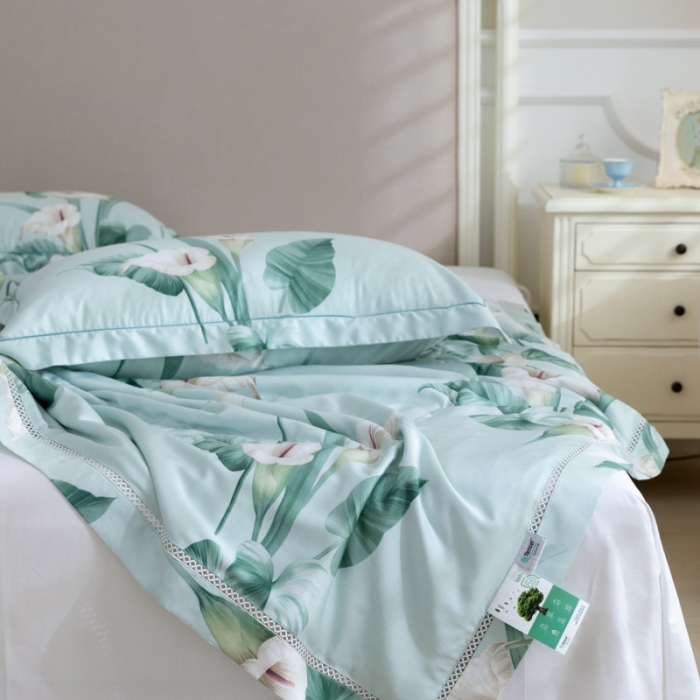 91家纺网 家纺一手货源 找家纺 棉生活家纺 2022新款莫代尔天丝夏被雅韵绿