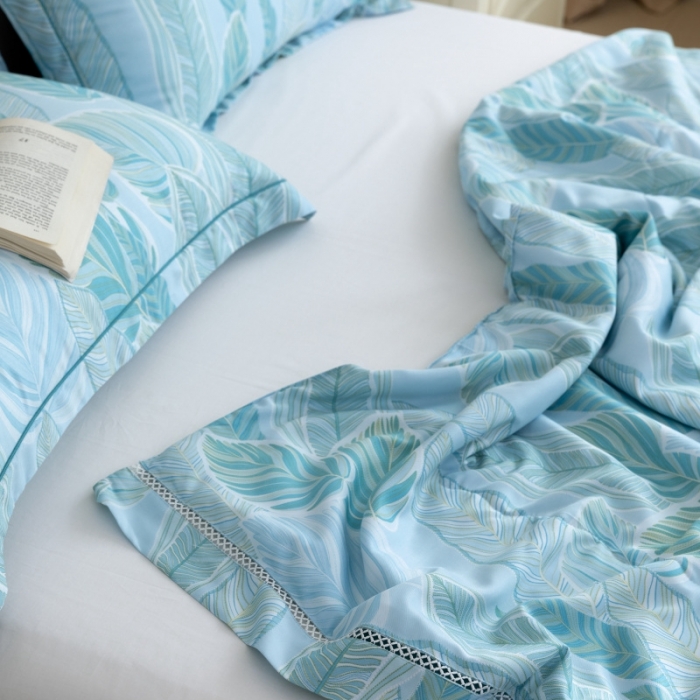 91家纺网 家纺一手货源 找家纺 棉生活家纺 2022新款莫代尔天丝夏被叶语绿