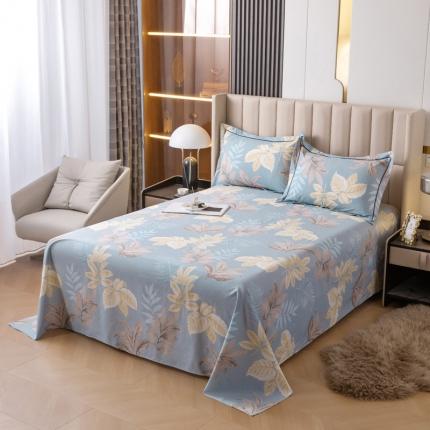 锦罗绣 2024新款纯棉全棉13376印花单床单 木槿―蓝