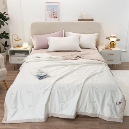 91家纺网 家纺一手货源 找家纺 兄弟坊 2022新款水洗真丝双拼刺绣夏被 迪美-米加咖