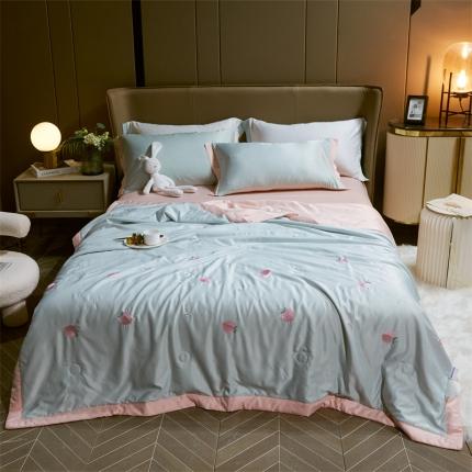 91家纺网 家纺一手货源 找家纺 兄弟坊 2022新款天丝莫代尔绣花夏被四件套 蜜桃-冰蓝