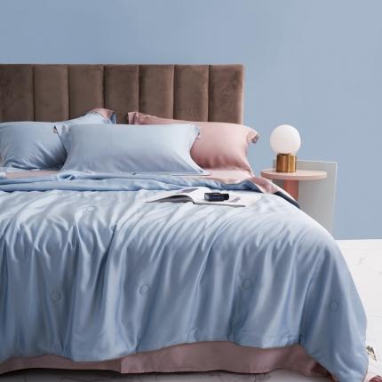 91家纺网 家纺一手货源 找家纺 顾家家居 2023新款60支LF兰静兰精天丝单品双拼夏被 冰蓝色+海棠红