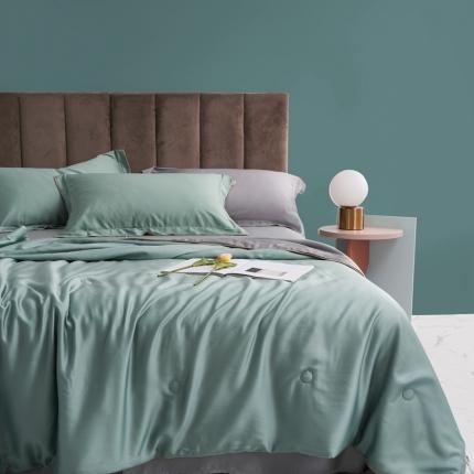 91家纺网 家纺一手货源 找家纺 顾家家居 2023新款60支LF兰静兰精天丝单品双拼夏被 清新绿+雅士灰