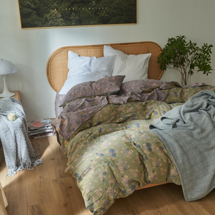 91家纺网 家纺一手货源 找家纺 （总）2022新款色织提花全棉双层纱四件套