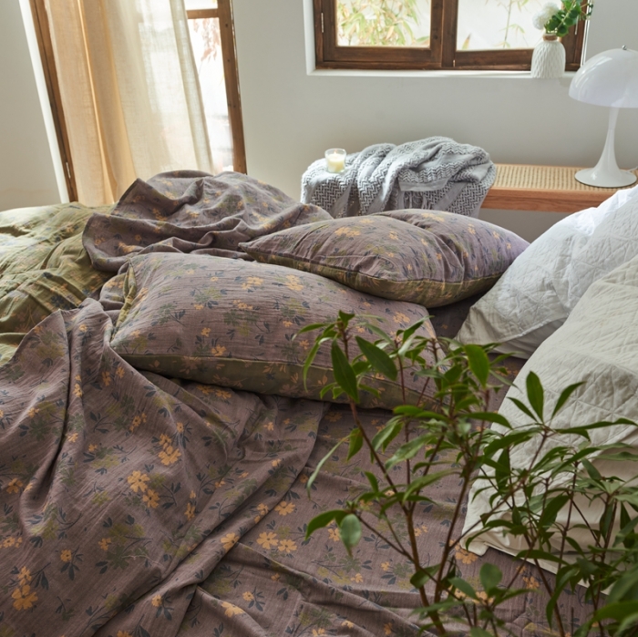 91家纺网 家纺一手货源 找家纺 （总）2022新款色织提花全棉双层纱四件套