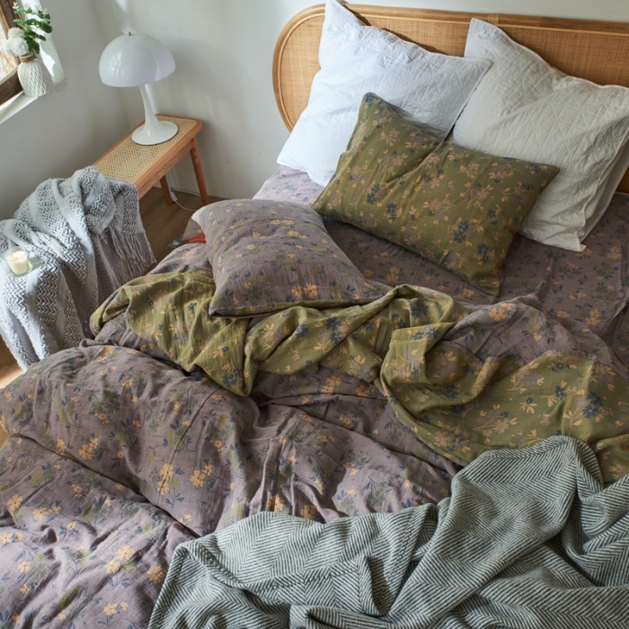 91家纺网 家纺一手货源 找家纺 （总）2022新款色织提花全棉双层纱四件套