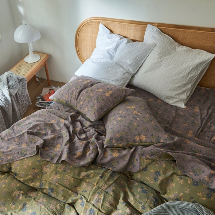 91家纺网 家纺一手货源 找家纺 （总）2022新款色织提花全棉双层纱四件套