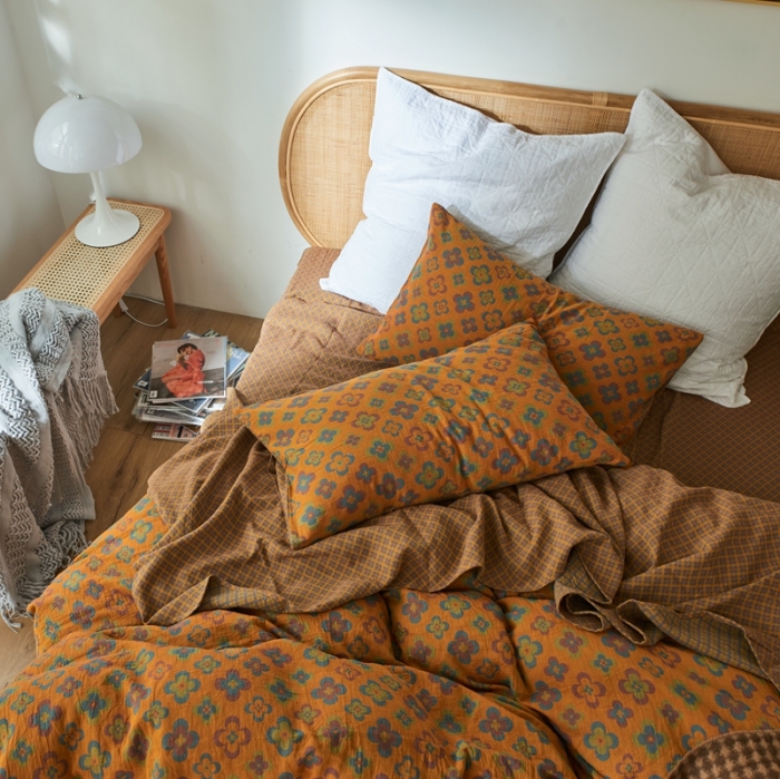 91家纺网 家纺一手货源 找家纺 （总）2022新款色织提花全棉双层纱四件套