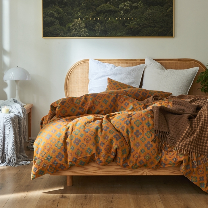 91家纺网 家纺一手货源 找家纺 （总）2022新款色织提花全棉双层纱四件套