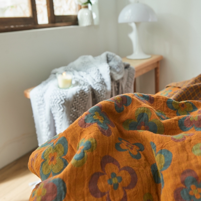 91家纺网 家纺一手货源 找家纺 2022新款色织提花全棉双层纱四件套 春田花花-黄