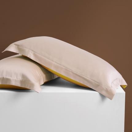 91家纺网 家纺一手货源 找家纺 顾家家居 60支LF兰静兰精天丝单品双拼枕套 A版香槟色+B版柠檬黄