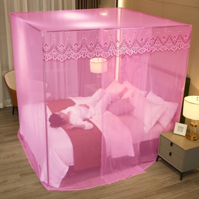 91家纺网 家纺一手货源 找家纺 初心家纺 2022新宫廷落地加密蚊帐-恋人心 恋人心粉色