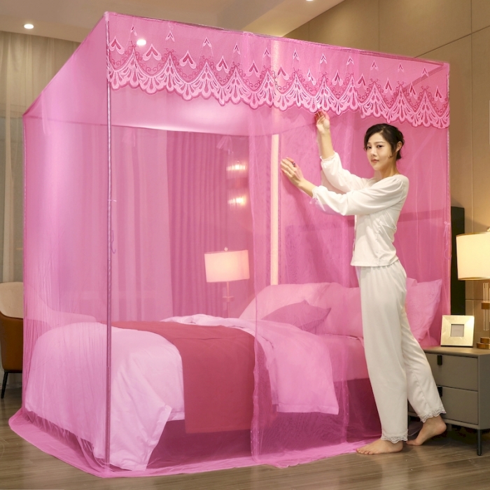 91家纺网 家纺一手货源 找家纺 初心家纺 2022新宫廷落地加密蚊帐-恋人心 恋人心粉色