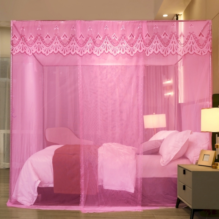 91家纺网 家纺一手货源 找家纺 初心家纺 2022新宫廷落地加密蚊帐-恋人心 恋人心粉色