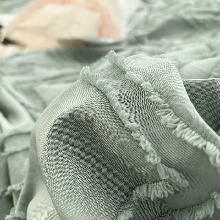 91家纺网 家纺一手货源 找家纺 澳梵家居 2022新款剪花小清新水洗全棉四件套 泡芙-草绿