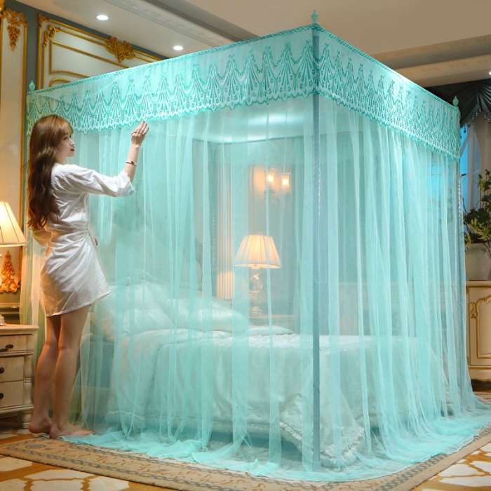 91家纺网 家纺一手货源 找家纺 初心家纺 2025新款欧式宫廷蕾丝落地蚊帐—繁花 繁花-水蓝